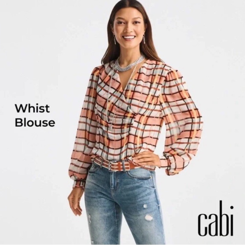 Cabi# 6295 Whilst Blouse Top Painted Plaid Crossover Wrap Women’s Size Medium